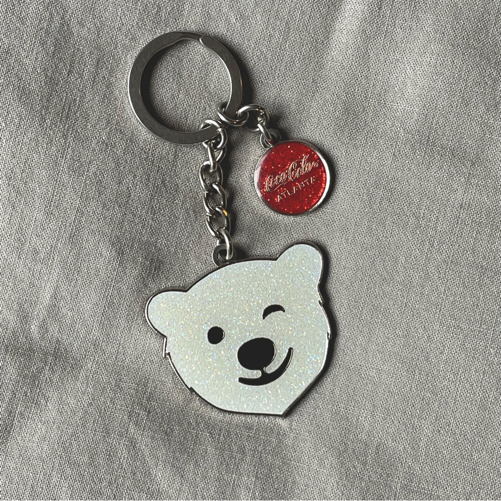 Coca-Cola Polar Bear Keychain Glitter Enamel Sparkly Bear Keyring